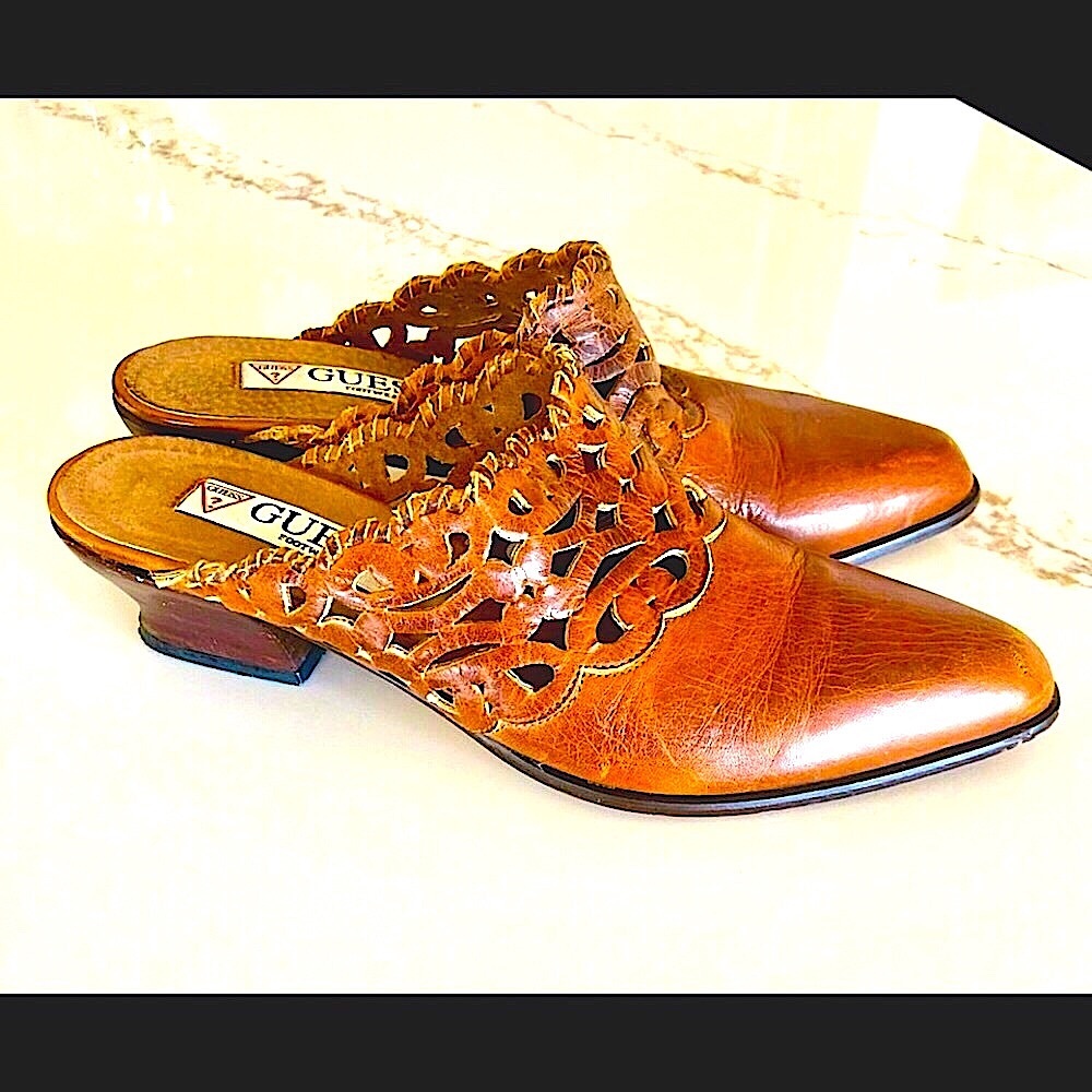 Vintage Guess Brown Genuine Leather Mules